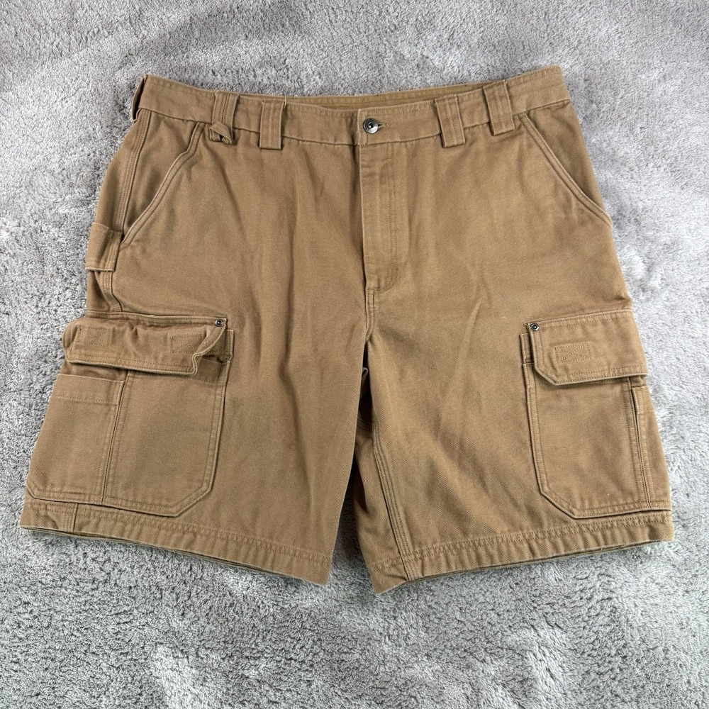 Duluth Trading Cargo Carpenter Shorts Brown Heavy Canvas Work Utility Mens Sz 40